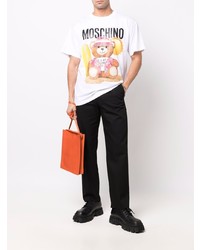 weißes bedrucktes T-Shirt mit einem Rundhalsausschnitt von Moschino