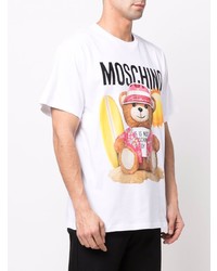 weißes bedrucktes T-Shirt mit einem Rundhalsausschnitt von Moschino