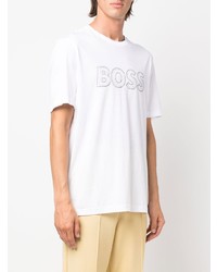 weißes bedrucktes T-Shirt mit einem Rundhalsausschnitt von BOSS