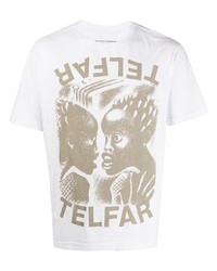 weißes bedrucktes T-Shirt mit einem Rundhalsausschnitt von Telfar