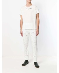 weißes bedrucktes T-Shirt mit einem Rundhalsausschnitt von Ann Demeulemeester