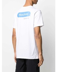 weißes bedrucktes T-Shirt mit einem Rundhalsausschnitt von Moschino