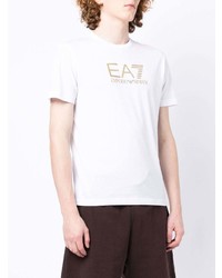 weißes bedrucktes T-Shirt mit einem Rundhalsausschnitt von Ea7 Emporio Armani