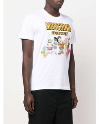 weißes bedrucktes T-Shirt mit einem Rundhalsausschnitt von Moschino