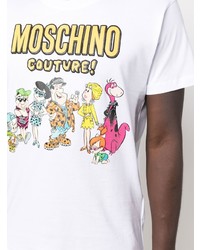 weißes bedrucktes T-Shirt mit einem Rundhalsausschnitt von Moschino