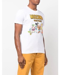 weißes bedrucktes T-Shirt mit einem Rundhalsausschnitt von Moschino