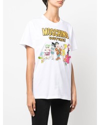 weißes bedrucktes T-Shirt mit einem Rundhalsausschnitt von Moschino