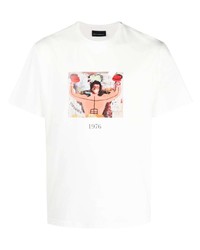 weißes bedrucktes T-Shirt mit einem Rundhalsausschnitt von Throwback.