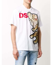 weißes bedrucktes T-Shirt mit einem Rundhalsausschnitt von DSQUARED2