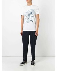 weißes bedrucktes T-Shirt mit einem Rundhalsausschnitt von Maison Margiela