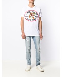 weißes bedrucktes T-Shirt mit einem Rundhalsausschnitt von DSQUARED2