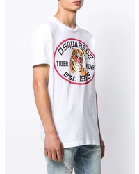 weißes bedrucktes T-Shirt mit einem Rundhalsausschnitt von DSQUARED2