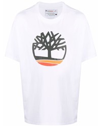 weißes bedrucktes T-Shirt mit einem Rundhalsausschnitt von Timberland