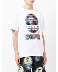 weißes bedrucktes T-Shirt mit einem Rundhalsausschnitt von A Bathing Ape