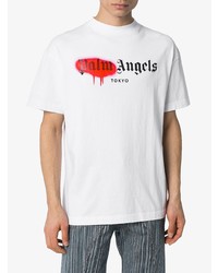 weißes bedrucktes T-Shirt mit einem Rundhalsausschnitt von Palm Angels