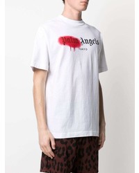 weißes bedrucktes T-Shirt mit einem Rundhalsausschnitt von Palm Angels