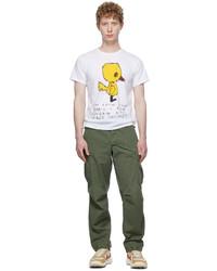 weißes bedrucktes T-Shirt mit einem Rundhalsausschnitt von Tom Sachs