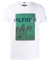 weißes bedrucktes T-Shirt mit einem Rundhalsausschnitt von Tommy Hilfiger