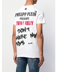 weißes bedrucktes T-Shirt mit einem Rundhalsausschnitt von Philipp Plein