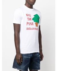 weißes bedrucktes T-Shirt mit einem Rundhalsausschnitt von DSQUARED2