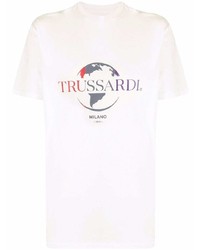 weißes bedrucktes T-Shirt mit einem Rundhalsausschnitt von Trussardi