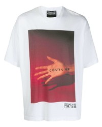 weißes bedrucktes T-Shirt mit einem Rundhalsausschnitt von VERSACE JEANS COUTURE