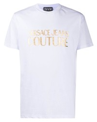 weißes bedrucktes T-Shirt mit einem Rundhalsausschnitt von VERSACE JEANS COUTURE