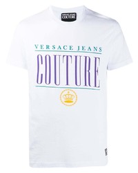 weißes bedrucktes T-Shirt mit einem Rundhalsausschnitt von VERSACE JEANS COUTURE