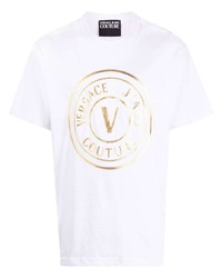 weißes bedrucktes T-Shirt mit einem Rundhalsausschnitt von VERSACE JEANS COUTURE