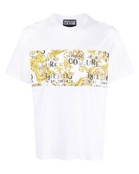 weißes bedrucktes T-Shirt mit einem Rundhalsausschnitt von VERSACE JEANS COUTURE