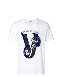 weißes bedrucktes T-Shirt mit einem Rundhalsausschnitt von Versace Jeans