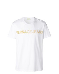 weißes bedrucktes T-Shirt mit einem Rundhalsausschnitt von Versace Jeans