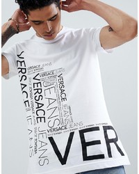 weißes bedrucktes T-Shirt mit einem Rundhalsausschnitt von Versace Jeans