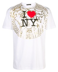 weißes bedrucktes T-Shirt mit einem Rundhalsausschnitt von Versace