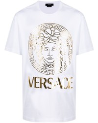 weißes bedrucktes T-Shirt mit einem Rundhalsausschnitt von Versace