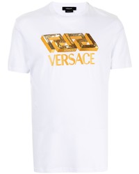 weißes bedrucktes T-Shirt mit einem Rundhalsausschnitt von Versace