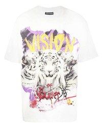 weißes bedrucktes T-Shirt mit einem Rundhalsausschnitt von Vision Of Super