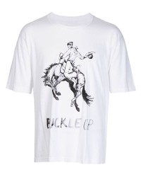 weißes bedrucktes T-Shirt mit einem Rundhalsausschnitt von VISVIM