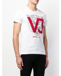 weißes bedrucktes T-Shirt mit einem Rundhalsausschnitt von Versace