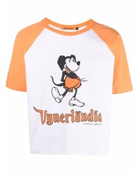 weißes bedrucktes T-Shirt mit einem Rundhalsausschnitt von Vyner Articles