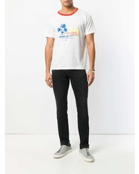 weißes bedrucktes T-Shirt mit einem Rundhalsausschnitt von Saint Laurent