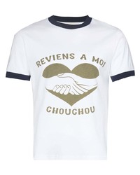 weißes bedrucktes T-Shirt mit einem Rundhalsausschnitt von Wales Bonner
