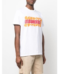 weißes bedrucktes T-Shirt mit einem Rundhalsausschnitt von DSQUARED2