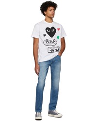 weißes bedrucktes T-Shirt mit einem Rundhalsausschnitt von Comme Des Garcons Play