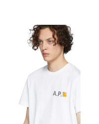 weißes bedrucktes T-Shirt mit einem Rundhalsausschnitt von A.P.C.