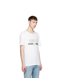 weißes bedrucktes T-Shirt mit einem Rundhalsausschnitt von Gucci