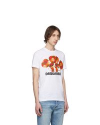 weißes bedrucktes T-Shirt mit einem Rundhalsausschnitt von DSQUARED2