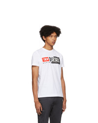 weißes bedrucktes T-Shirt mit einem Rundhalsausschnitt von Diesel