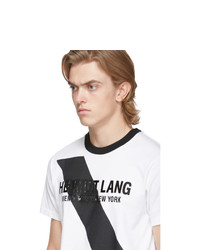 weißes bedrucktes T-Shirt mit einem Rundhalsausschnitt von Helmut Lang