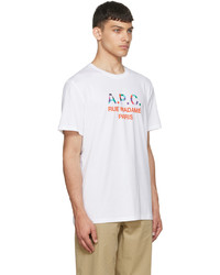 weißes bedrucktes T-Shirt mit einem Rundhalsausschnitt von A.P.C.